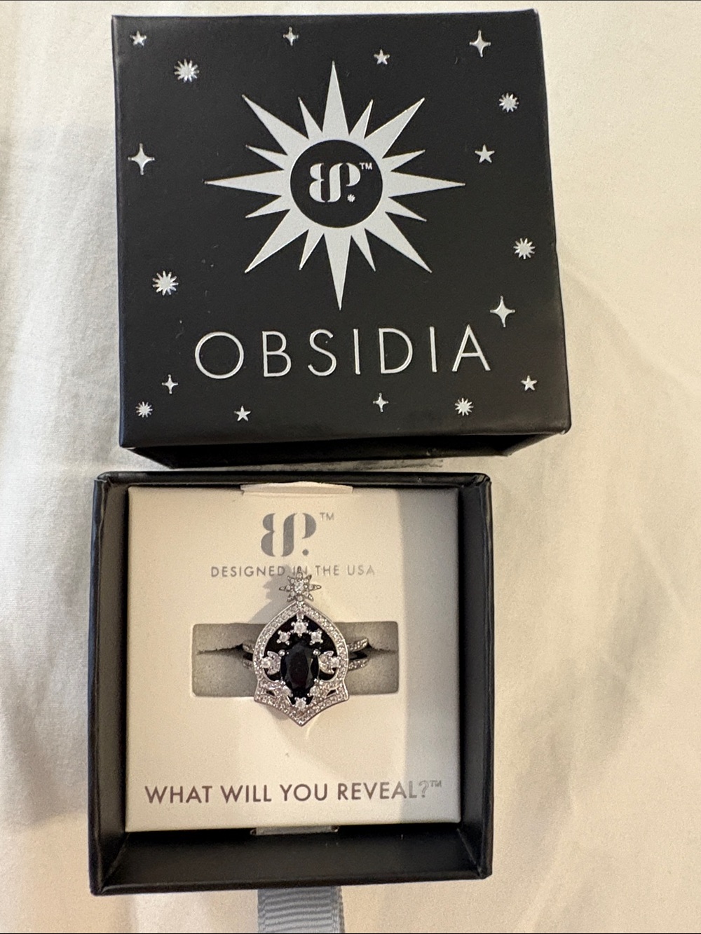 Silver Black Crystal Statement Ring